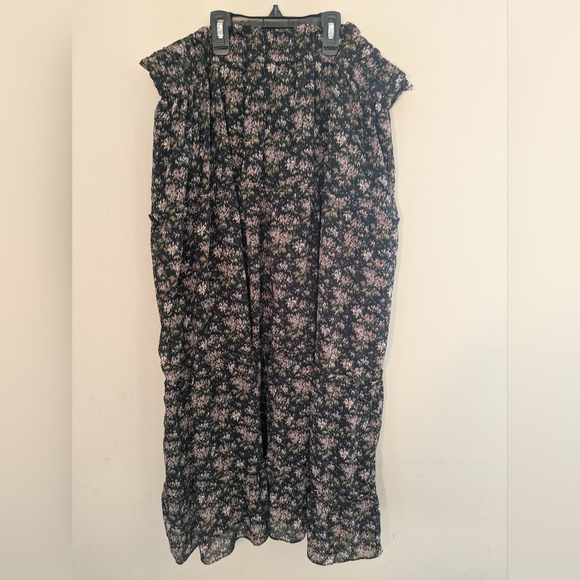 Madewell Georgette Crinkle Black Maxi Skirt Size 2X Blurred Blooms Plus - Picture 5 of 8